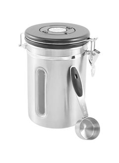 Durku 1800ML Airtight Coffee Canister with Date Tracker Transparent Window, 22OZ Coffe Beans Storage with 30ML Measure Spoon, Kitchen Food Storage Container for Grounds Coffee,Beans&Tea (Silver)