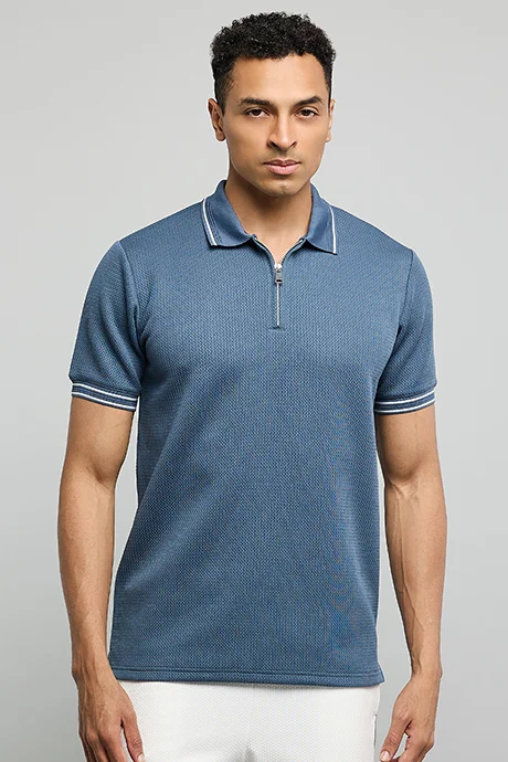 R&B Textured Polo T-Shirt with Short Sleeves