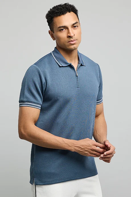 R&B Textured Polo T-Shirt with Short Sleeves