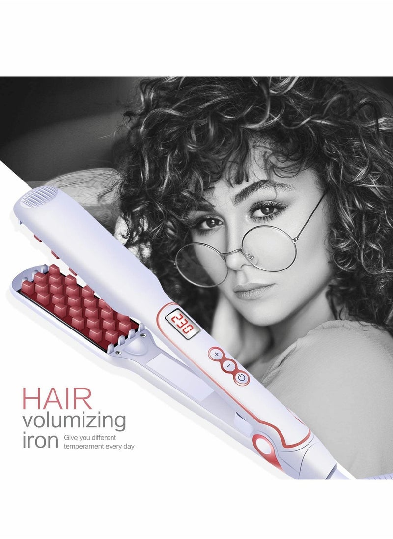 Y&D Crimping Iron, Hair Volumizer Tool Volumizing Iron for Women Fluffer Lifter Ceramic Tourmaline Wide Crimper LCD Display - White  - Image 3