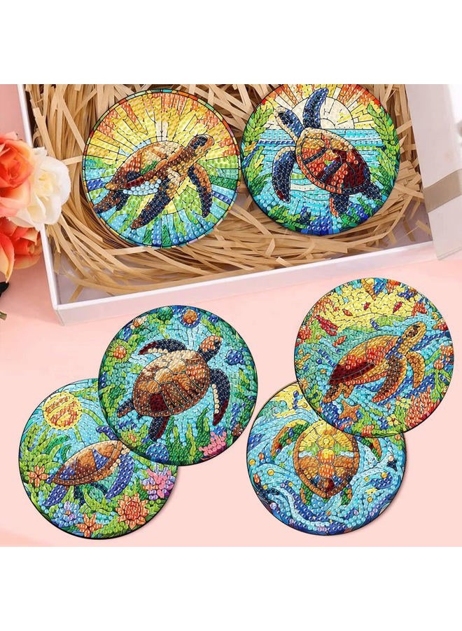 croshom 8 Pieces Diamond Art Painting Coasters Kit, Sea Turtle Diamond Art Coaster, DIY Diamonds Craft Kits for Adults and Beginners (Turtle Style) - Image 5