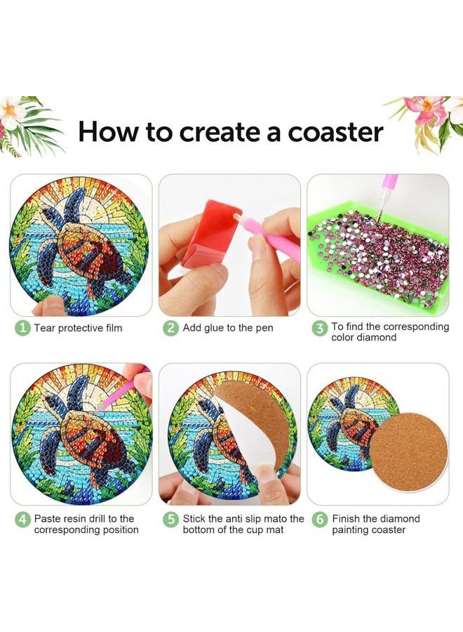 croshom 8 Pieces Diamond Art Painting Coasters Kit, Sea Turtle Diamond Art Coaster, DIY Diamonds Craft Kits for Adults and Beginners (Turtle Style) - Image 3