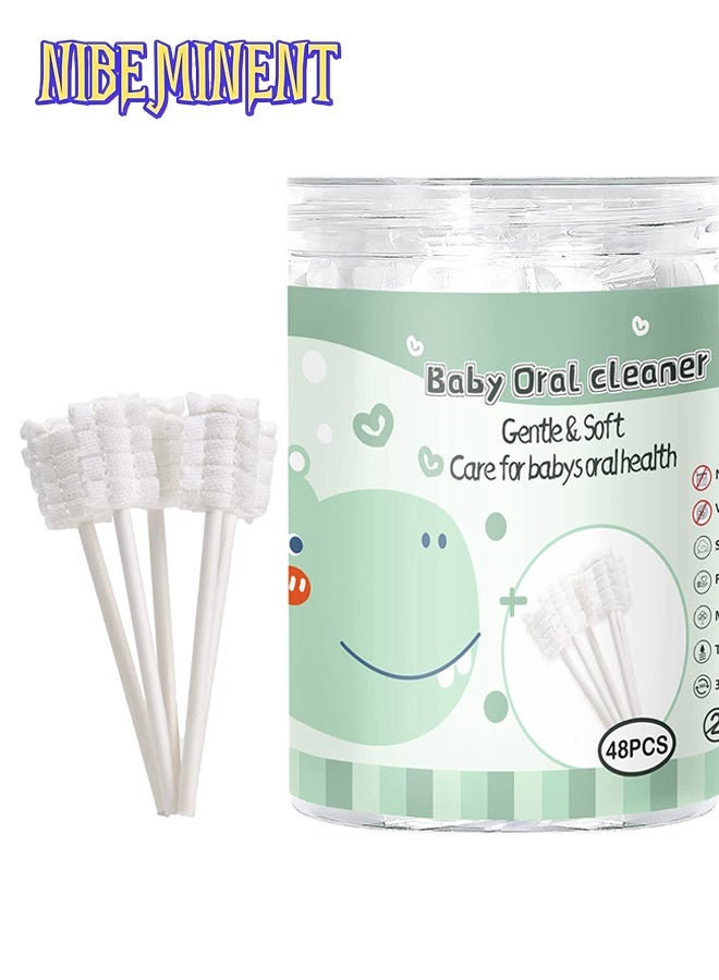 NIBEMINENT 48 قطعة فرشاة أسنان للأطفال حديثي الولادة أو منظف لسان الأطفال، شاش تنظيف لثة الأطفال القابل للتصرف، رعاية تنظيف الفم، مناسب للأطفال من 0-36 شهر - Image 1