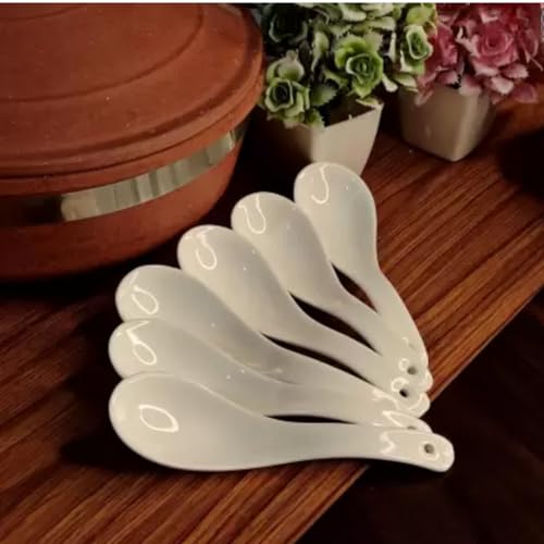 RAINCART Ceramic Soup and Dessert Spoon, Food Grade White Serving Spoons (13 Cm, Pack of 6) - Image 3
