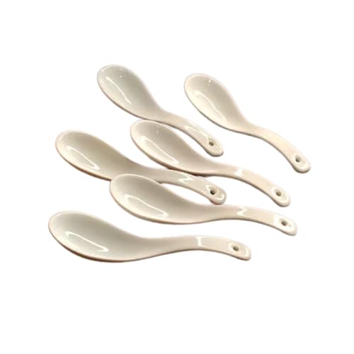 RAINCART Ceramic Soup and Dessert Spoon, Food Grade White Serving Spoons (13 Cm, Pack of 6) - Image 1