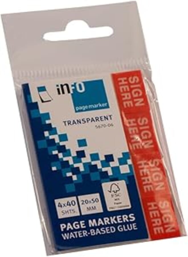 Info Pagemarker trans, Sign Here" 5670-06, 20x50 mm, 40 Sheets, 4 Pads