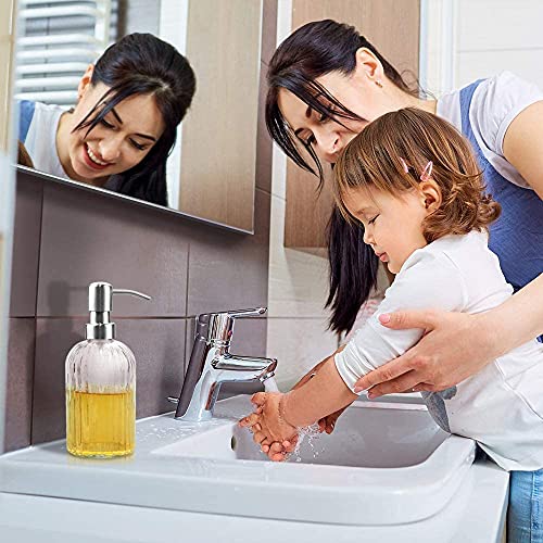 Luximal Pack of 4 Stripe Design Refillable Clear Glass Soap Dispenser Bottle with Rust Proof Premium Plastic Pump for Kitchen, Washroom, Bathroom, Basin, Liquid Lotion Soap Dispenser - 400 Ml - Image 4