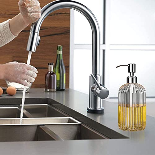 Luximal Pack of 4 Stripe Design Refillable Clear Glass Soap Dispenser Bottle with Rust Proof Premium Plastic Pump for Kitchen, Washroom, Bathroom, Basin, Liquid Lotion Soap Dispenser - 400 Ml - Image 3