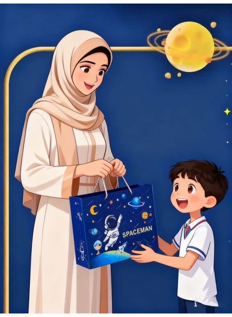 Space-themed Kids Stationery Set, Birthday Gift Box For Boys And Girls , Kid's Back-to-school Pack, Elementary Students Supplies Gift Basket Set With Pencil Case, Pencils, Astronaut Table Light, Rocket Building Blocks, Eraser, And Spaceman-themed Notebook. - Image 5