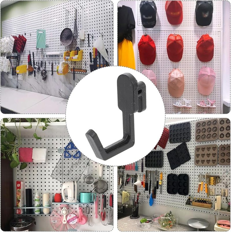 Black J Shaped Plastic Peg Hooks 20pcs for Peg Board Organizer Kitchen Garage Storage - Image 5