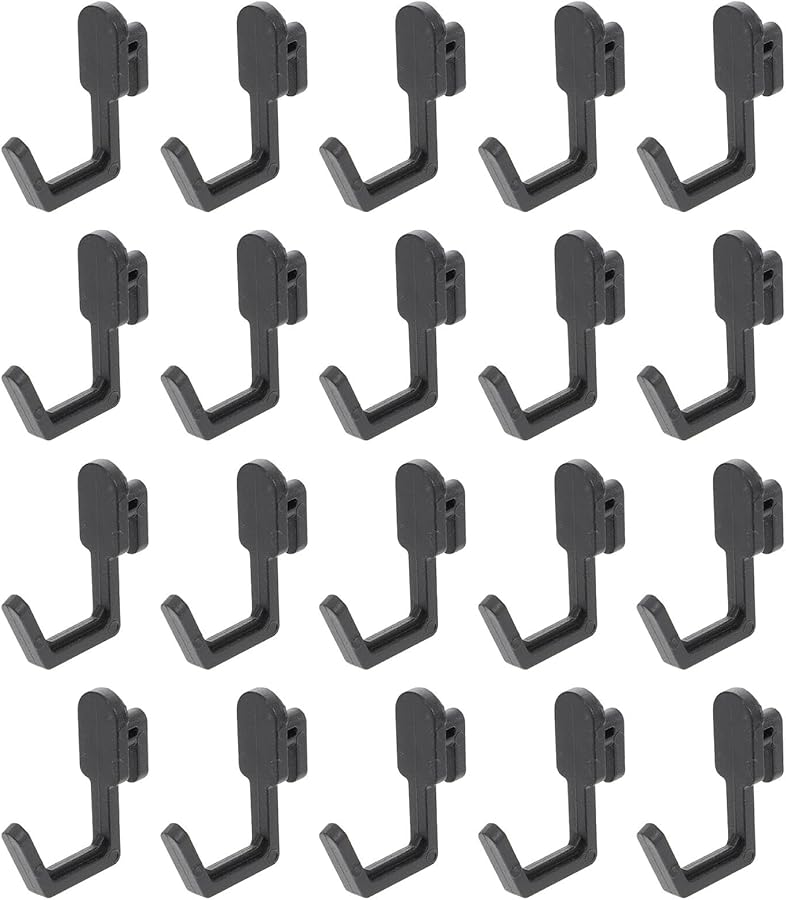 Black J Shaped Plastic Peg Hooks 20pcs for Peg Board Organizer Kitchen Garage Storage - Image 1