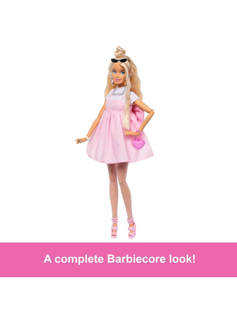Barbie باربيكور ستايل ديلوكس، شعر أشقر في كعكة علوية، فستان وردي باستيل مع قوس كبير وإكسسوارات - Image 5
