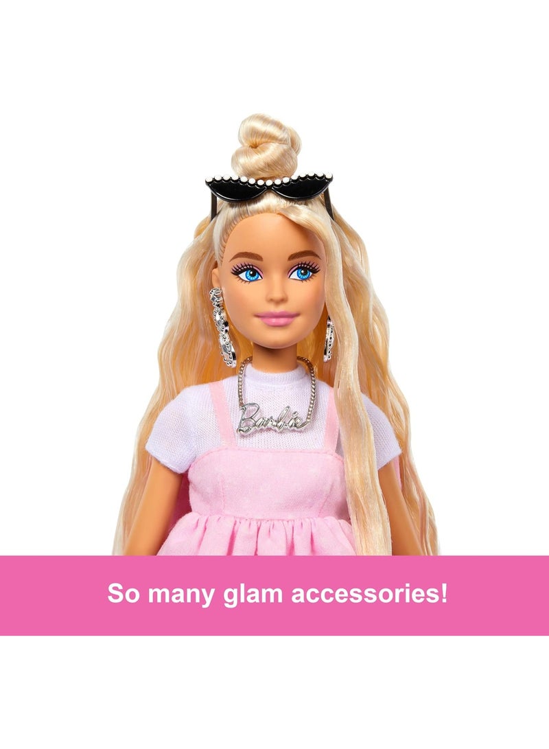 Barbie باربيكور ستايل ديلوكس، شعر أشقر في كعكة علوية، فستان وردي باستيل مع قوس كبير وإكسسوارات - Image 4