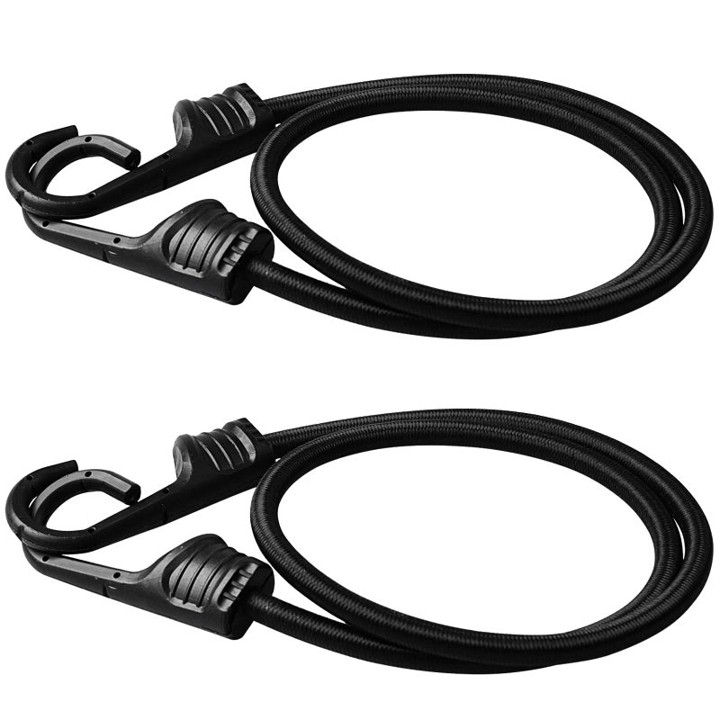ZHOUBIN 24 Inch Black Bungee Cords with Hooks Heavy Duty 2 Pcs