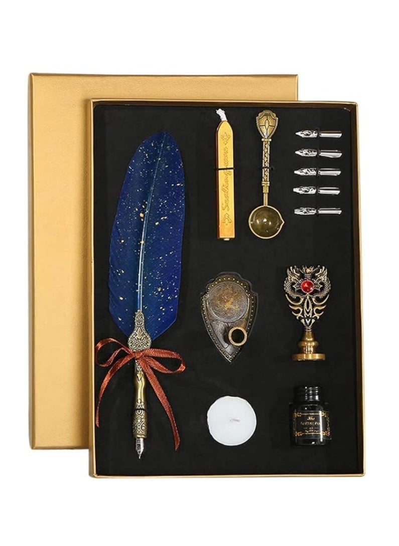 Generic Trading Art Ranger Quill Pen and Ink Set, Calligraphy Feather Pen with Wax Seal Stamp, Includes Feather Dip Pen, Ink, 5 Replacement Nibs, Wax Seal Sticks,Pen Nib Base,Seal Stamp,White Wax,Spoon  - Image 1