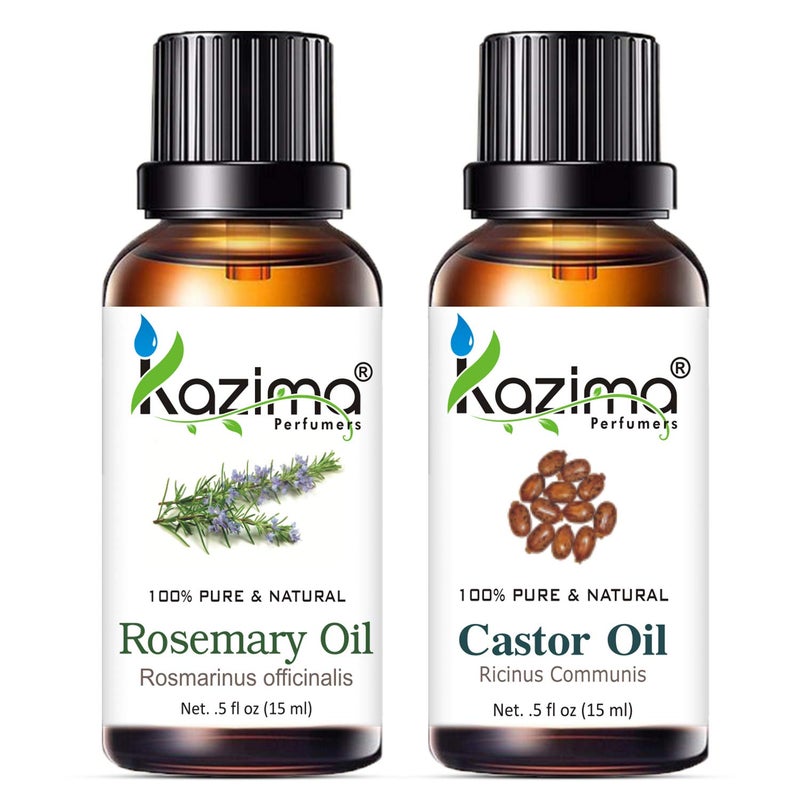 KAZIMA Combo of Rosemary Oil and Castor Oil - 100% Pure & Undiluted Oil for Hair Growth, Skin Care, Aromatherapy, Body & Massage, 15 ml each - Image 4
