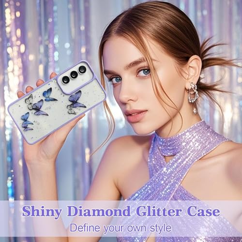 VONZEE for Samsung Galaxy S24 FE Clear Glitter Butterfly Case, Cute Bling Sparkle Shiny Soft Silicone TPU Bumper Shockproof Women Girls Slim Protective Phone Cover for Galaxy S24 FE, Purple - Image 3