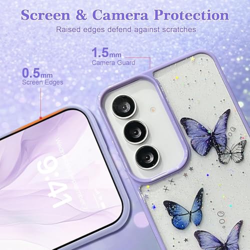 VONZEE for Samsung Galaxy S24 FE Clear Glitter Butterfly Case, Cute Bling Sparkle Shiny Soft Silicone TPU Bumper Shockproof Women Girls Slim Protective Phone Cover for Galaxy S24 FE, Purple - Image 5