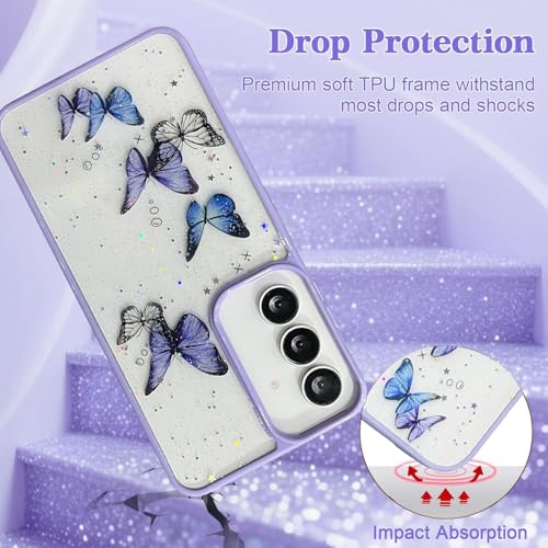 VONZEE for Samsung Galaxy S24 FE Clear Glitter Butterfly Case, Cute Bling Sparkle Shiny Soft Silicone TPU Bumper Shockproof Women Girls Slim Protective Phone Cover for Galaxy S24 FE, Purple - Image 4