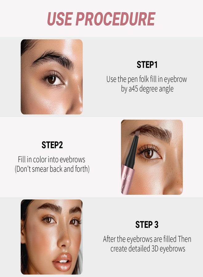 W3W Microblading Eyebrow Pen,3D Waterproof Eyebrow Pencil with 4 Fork Tip,Natural Long-Lasting Smudge-proof Fine Stroke Eyebrow Pencil for Women (Brown) - Image 2