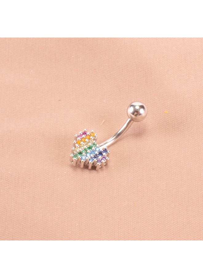 Generic Colorful Zirconic Silver Stainless Steel Heart Belly Piercing  - Image 3