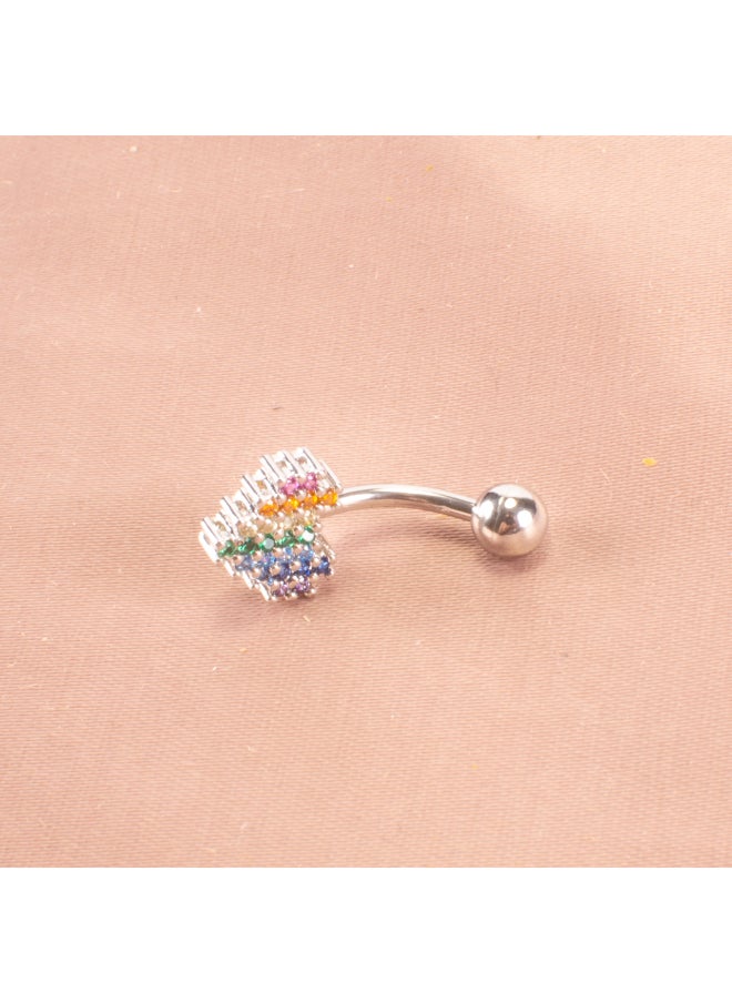 Generic Colorful Zirconic Silver Stainless Steel Heart Belly Piercing  - Image 1