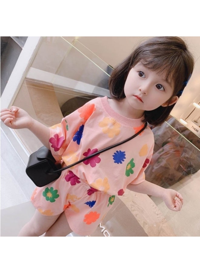Summer Home Wear Cute Boys And Girls Children's Air-conditioning Clothes Thin Short-sleeved Sports Tops Suit Sports Style