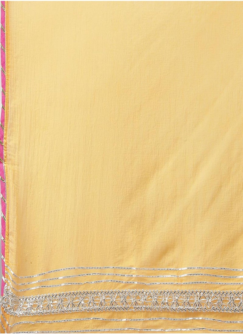 ISHIN - Regular Fit Embroidered Pattern Round Neck Neck Three-Quarter Sleeve Yellow Colour Knitted Cotton Kurta Set for Women with Mid-Rise Closure - Elevate Your Fashion Game - Image 1