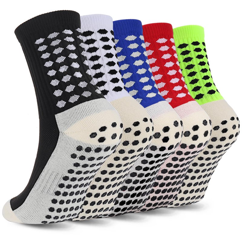 Ultrafun 5 Pairs Kids Youth Grip Soccer Socks Cushioned Non Slip Football Athletic Sports Socks (US, Alpha, Medium, Regular, Multicolor) - Image 1
