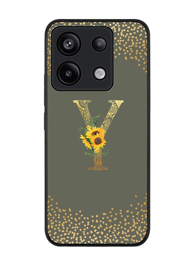 Stylizedd Rugged Black edge case for Poco X6 5G - Custom Monogram Initial Letter Floral Pattern Alphabet - Y (Olive Green ) - Image 1