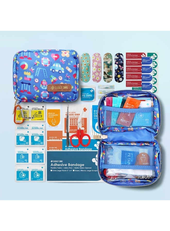 EVERLIT CARE EVERLIT Mini Rescue Pack | 105 Medical Essentials Organized in Portable Storage Bag | Pocket Size Kids First Aid Kit with D Ring | Small Family-Friendly Travel Medical Kit (Playground) - Image 2