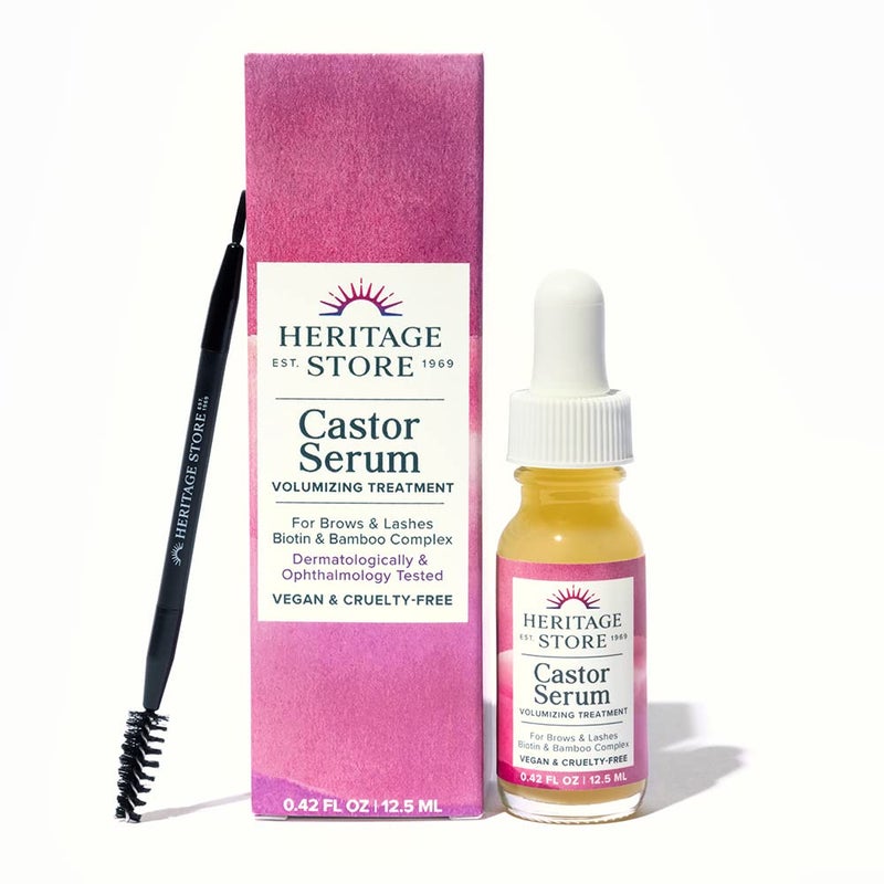 HERITAGE STORE Castor Oil Serum Volumizing Treatment for Fuller, Longer Looking Eyelashes, Bold Brows - Ophthalmology Tested Lash Serum w/Organic Castor Oil, Black Castor Oil, Biotin, Vegan, 0.42oz - Image 1