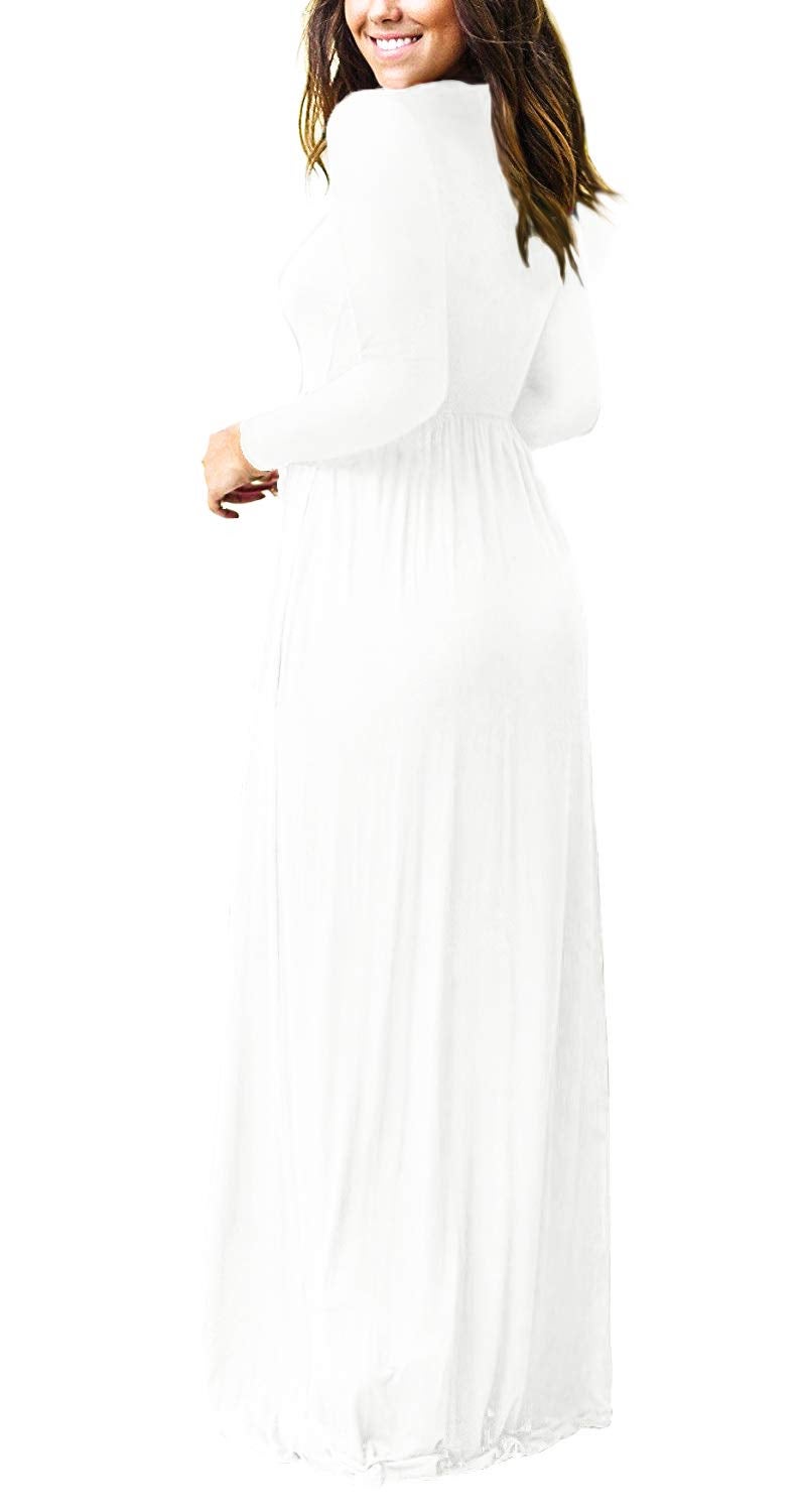 VIISHOW Women's Long Sleeve Loose Plain Maxi Dresses Casual Long Dresses with Pockets(White,2X-Large) - Image 3