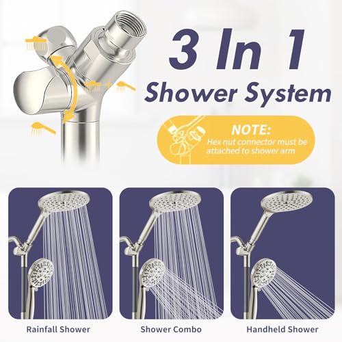 HOWUWEY Dual Shower Heads with Handheld Spray Combo, 7.5" High Pressure Rainfall Showerhead, Double Shower Heads with Handheld Spray, 9 Modes Hand Showerhead with 79" Hose (Standard, Brushed Nickel) - Image 3