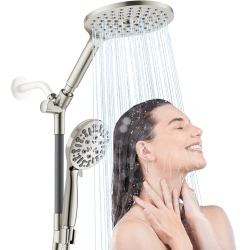 HOWUWEY Dual Shower Heads with Handheld Spray Combo, 7.5" High Pressure Rainfall Showerhead, Double Shower Heads with Handheld Spray, 9 Modes Hand Showerhead with 79" Hose (Standard, Brushed Nickel) - Image 1