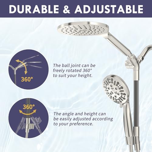 HOWUWEY Dual Shower Heads with Handheld Spray Combo, 7.5" High Pressure Rainfall Showerhead, Double Shower Heads with Handheld Spray, 9 Modes Hand Showerhead with 79" Hose (Standard, Brushed Nickel) - Image 4