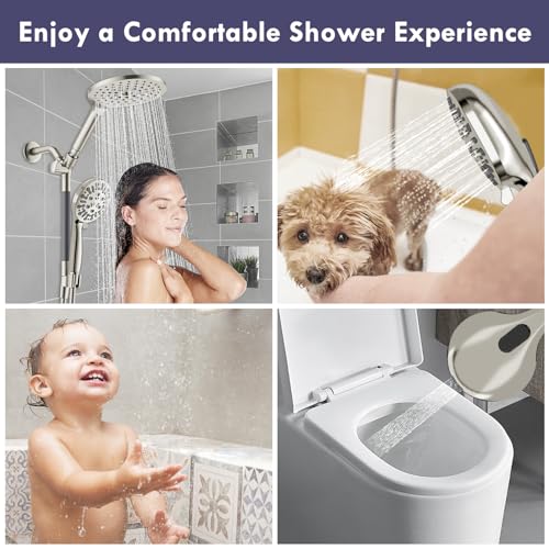 HOWUWEY Dual Shower Heads with Handheld Spray Combo, 7.5" High Pressure Rainfall Showerhead, Double Shower Heads with Handheld Spray, 9 Modes Hand Showerhead with 79" Hose (Standard, Brushed Nickel) - Image 2