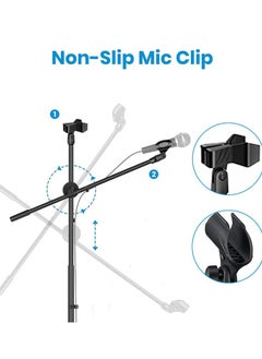 TDOO TDOO Microphone Stand, Foldable Tripod Boom Stand Adjustable Height Heavy Duty Mic Boom Stand with Dual Mic Clip Holders and Metal Base for Singing, Speech, Stage  - Image 5
