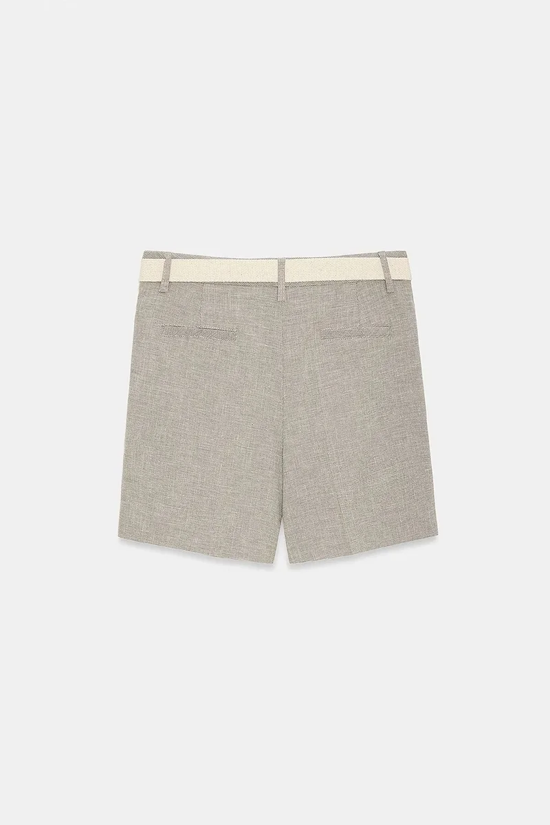 Dilvin Light Grey DILVIN Belted High-waist Tailored Shorts for Women | Best Price UAE