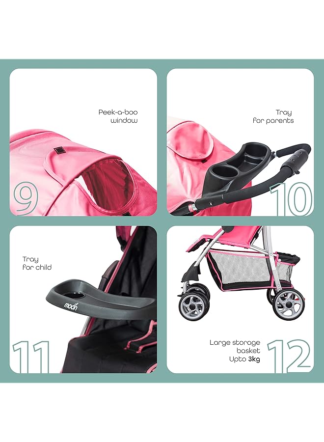 erorex Trek Travel Stroller Pram Suitable For Newborn Infant Baby Kids With Dual Tray Leg Rest One Hand - Image 4