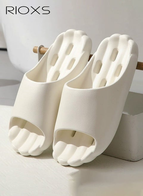 Unisex Slippers, Quick-Dry Shower Slippers with Drain Holes, Lightweight EVA Bath Slippers for Men and Women, Non Slip House Slides Shower Sandals, Women's Men's Comfort Slip-Ons Slippers, Flat Slipper for Home Bathroom Beach Pool Spa, Guest Slipper Dorm Slippers, Indoor Outdoor Slippers, Classic White Slippers