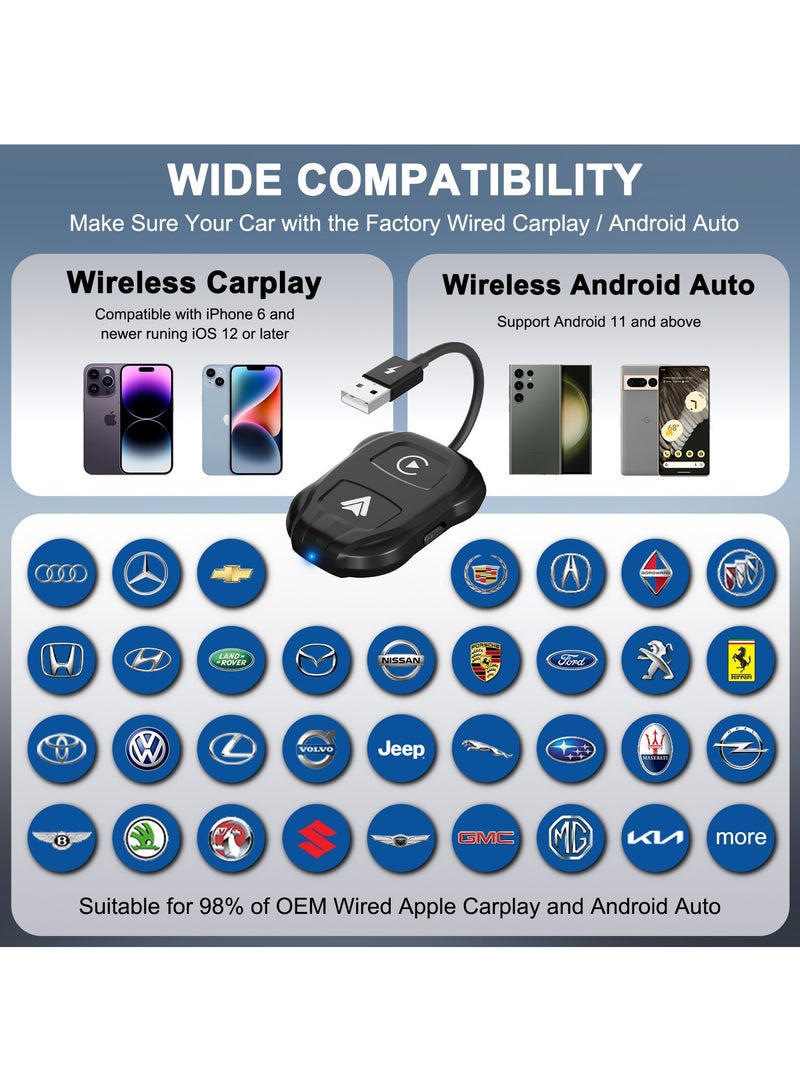 محول لاسلكي 2 في 1 من Apple CarPlay  Android Auto لاسلكي، دونجل AA لاسلكي 5.8 جيجا هرتز لـ Apple Carplay السلكي وAndroid Car يحول السلكية إلى لاسلكية سريعة وسهلة الاستخدام - Image 5