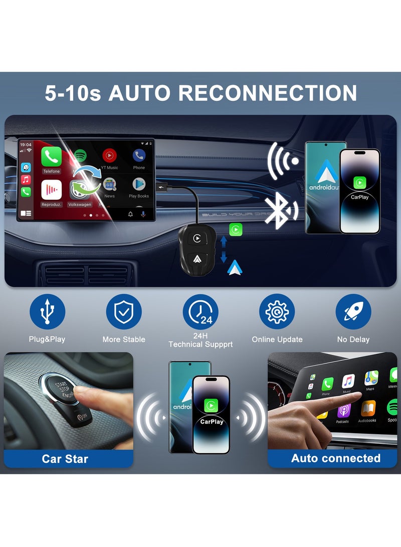 محول لاسلكي 2 في 1 من Apple CarPlay  Android Auto لاسلكي، دونجل AA لاسلكي 5.8 جيجا هرتز لـ Apple Carplay السلكي وAndroid Car يحول السلكية إلى لاسلكية سريعة وسهلة الاستخدام - Image 3