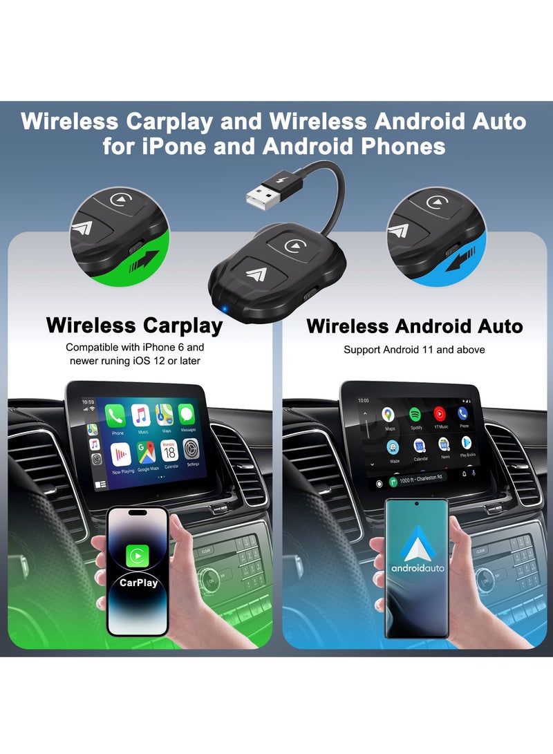 محول لاسلكي 2 في 1 من Apple CarPlay  Android Auto لاسلكي، دونجل AA لاسلكي 5.8 جيجا هرتز لـ Apple Carplay السلكي وAndroid Car يحول السلكية إلى لاسلكية سريعة وسهلة الاستخدام - Image 2