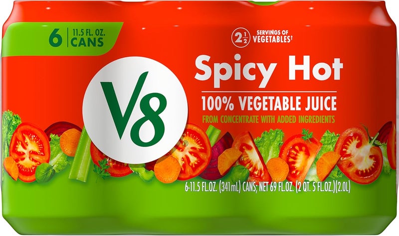 V8 Spicy Hot 100% Vegetable Juice, 11.5 fl oz Can (6 Pack) - Image 1