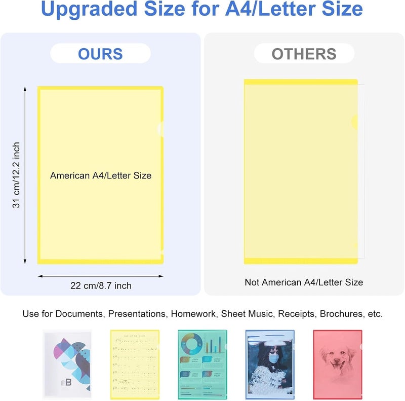 Excefore 100 Pack Plastic Document Folders, Clear Colored File Sleeves Letter Size 8.7 x 12.2 Inches, A4 Plastic Pockets for Office Supplies and School Use, Multicolor - Image 4