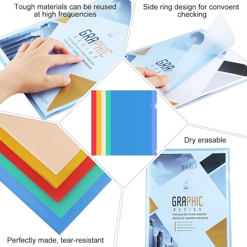 Excefore 100 Pack Plastic Document Folders, Clear Colored File Sleeves Letter Size 8.7 x 12.2 Inches, A4 Plastic Pockets for Office Supplies and School Use, Multicolor - Image 5