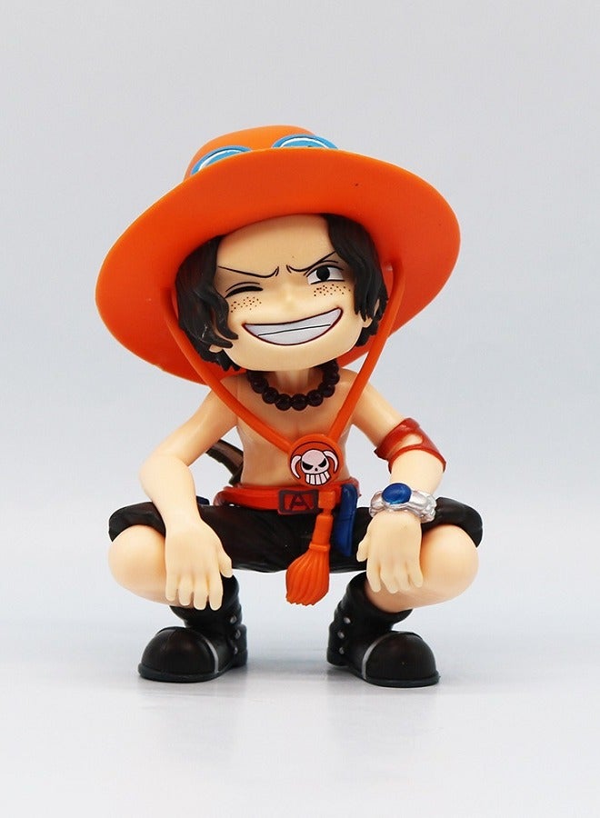 HALAMODO One Piece Sitting Q Version Series Laugh Ace Tide Play GK Hand Action Figure Model Car Decoration  - Image 1