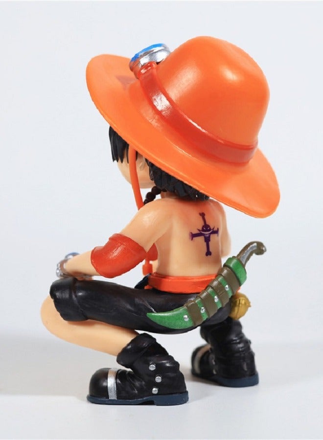 HALAMODO One Piece Sitting Q Version Series Laugh Ace Tide Play GK Hand Action Figure Model Car Decoration  - Image 4