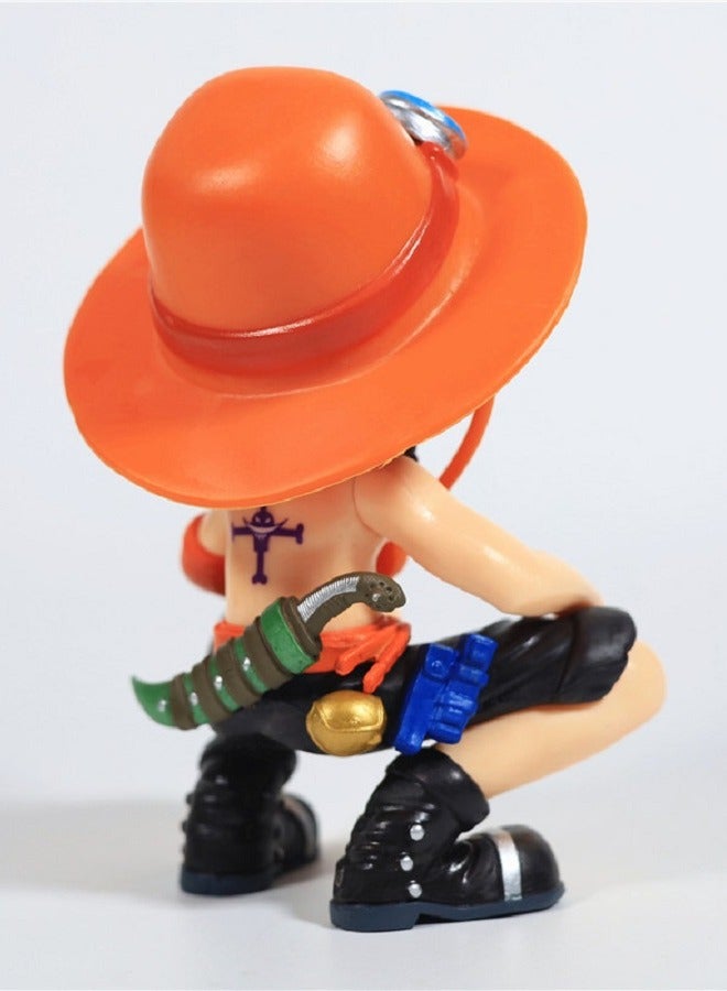 HALAMODO One Piece Sitting Q Version Series Laugh Ace Tide Play GK Hand Action Figure Model Car Decoration  - Image 5